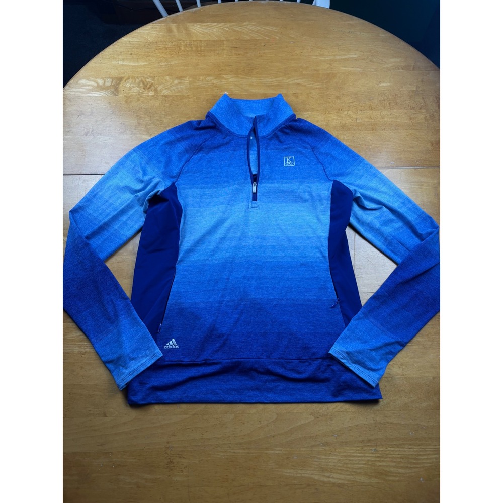 Adidas Golf Womens Medium Blue Ombre 1/4 Zip Pullover Jacket Long Sleeve Stripe